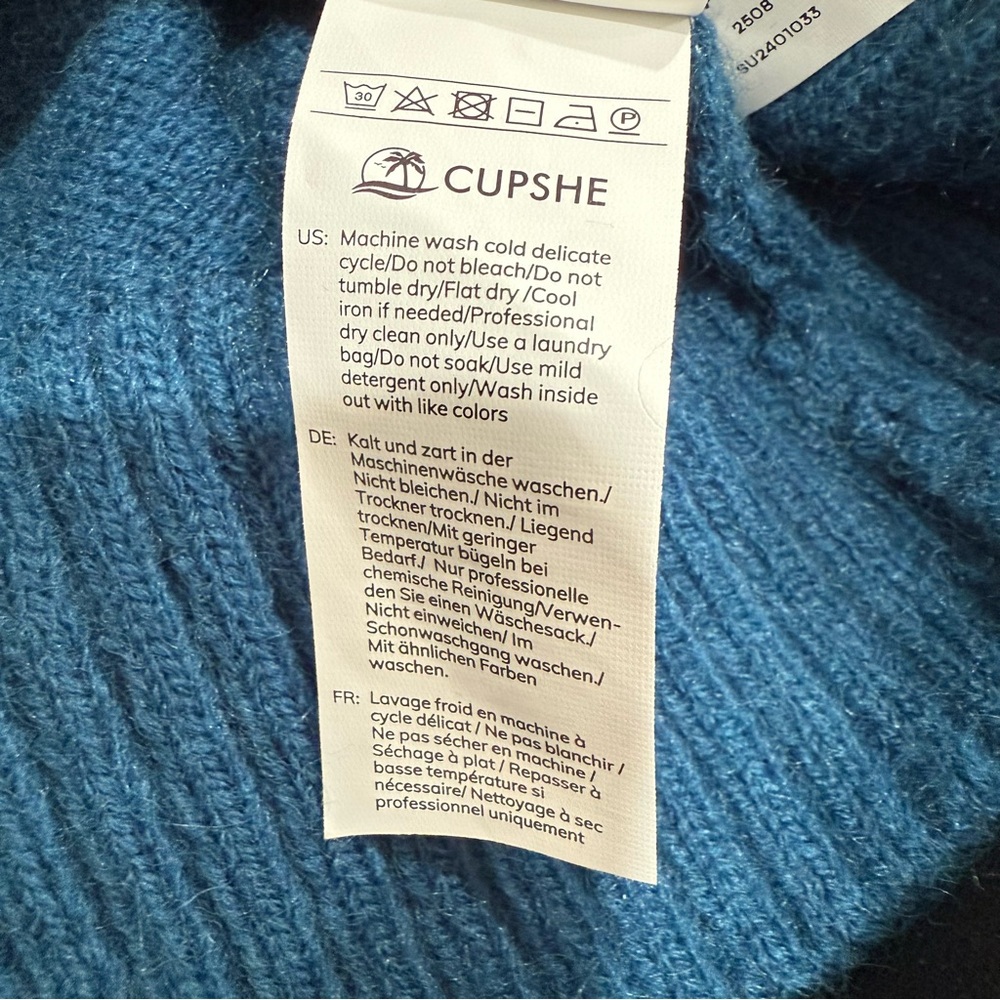 CUPSHE Blue Round Neck Perforated Long Sleeve Sweater - Picture 7 of 10